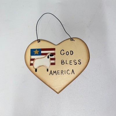 Vintage God Bless America American Flag Sheep Wall Decor 4'' x 5''