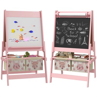 Art Easel with Paper Roll Whiteboard Blackboard Storage for Kids