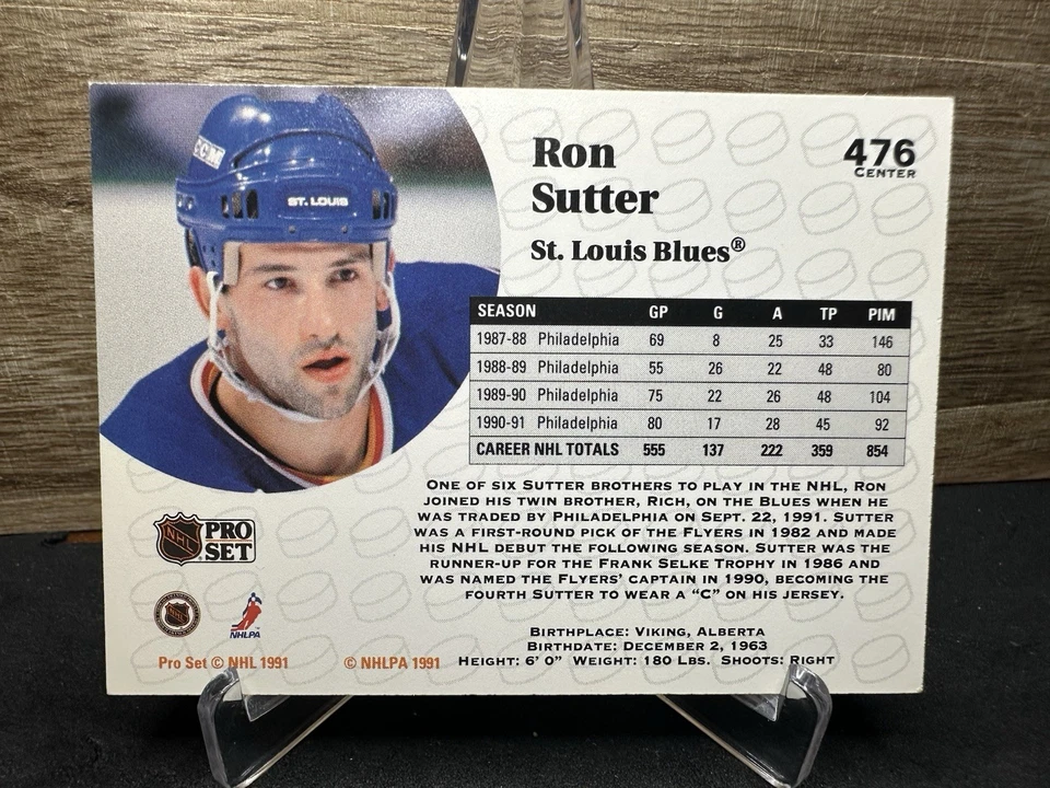 1991-92 Pro Set Ron Sutter St. Louis Blues #476 In-Person ON-CARD AUTO - Image 2 of 2
