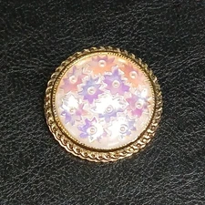 Vintage Scarf Clip Iridescent Flowers Glass Gold Tone Made In GERMANY. 13-110
