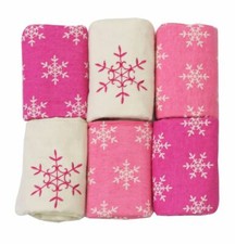 Flannel Muslins Cotton Squares 6 Pieces Pink White Snowflake TF