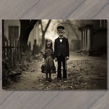 POSTCARD Children Scary Old Fashion Vibe Halloween Masks Creepy Unreal Unusual