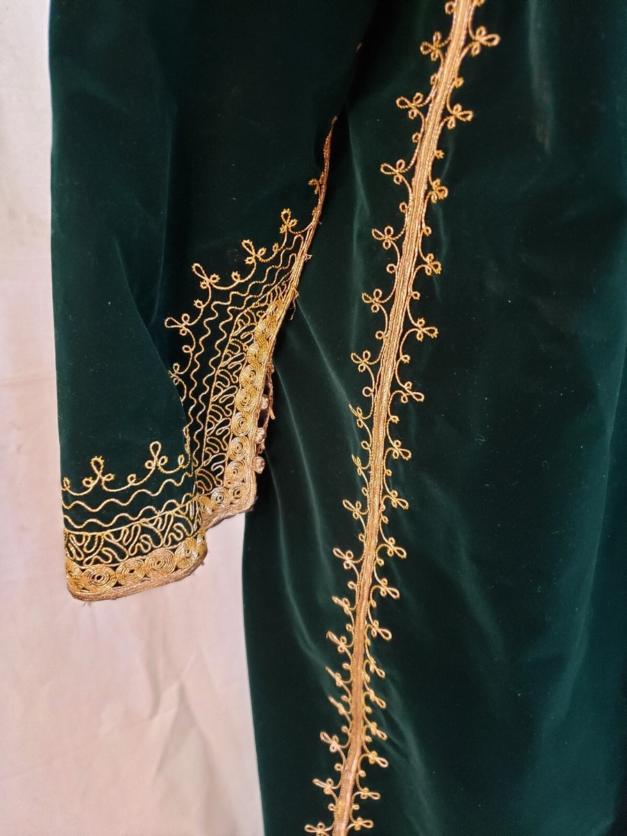 Vintage Hand stitched Caftan Robe Moroccan Green Velvet S /M TALL, satin  Lined | eBay