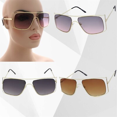 Oversized Classic Elegant Modern Hip Hop Shield SUNGLASSES Large Big Gold Frame