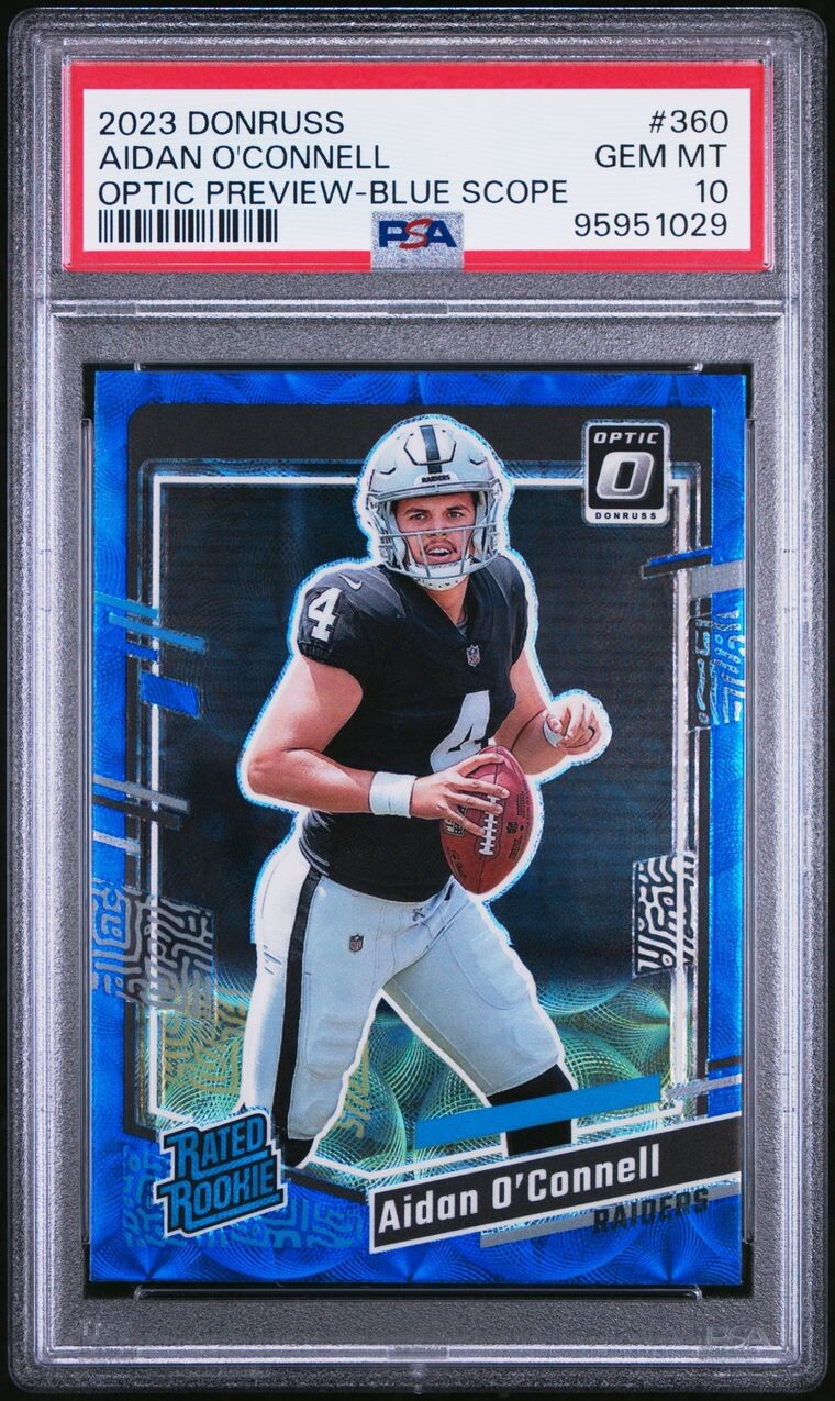 2023 Donruss Aidan O'Connell #360 Optic Preview Blue Scope PSA 10 GEM MT