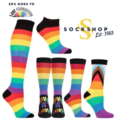 LGBTQIA+ Pride Socks, Rainbow, Bamboo, Regular Trainer Knee High 1 Pair SOCKSHOP