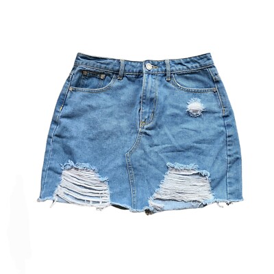 Missguided Distressed Denim Jean Mini Skirt Size