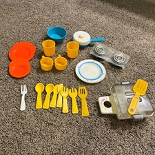 Vtg Fisher Price Lot Of Dinnerware, Utensils, Cookware 919