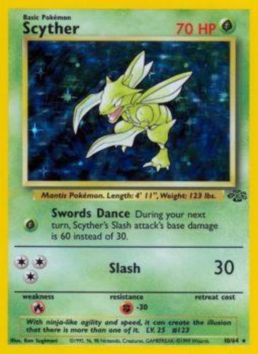 Heavily Played Scyther - 10/64 - Holo Rare - Unlimited Edition Pokemon Jungle