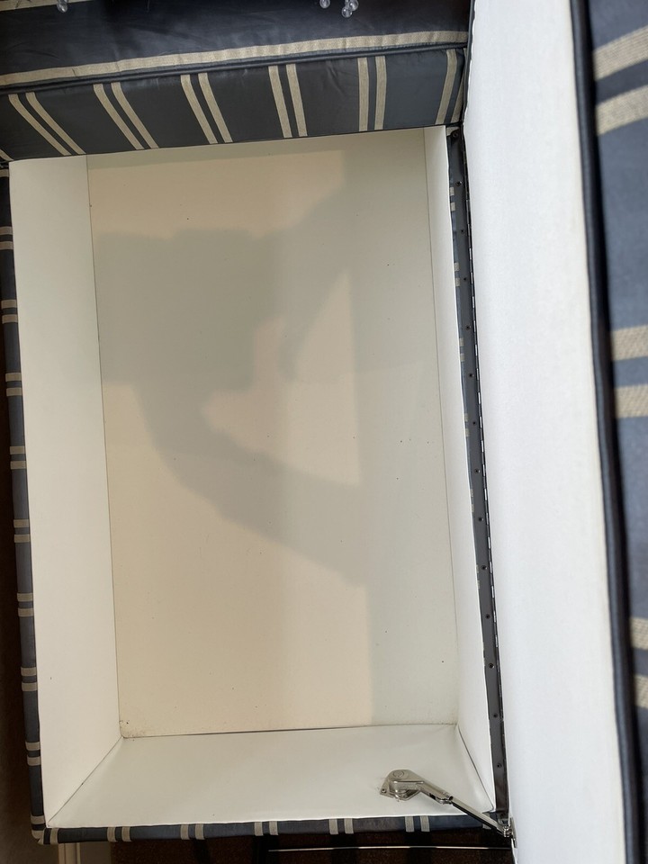 Large Blanket Box / Ottoman Dark Blue With Stripe Silk Fabric With 2