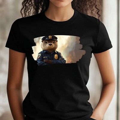 Frauen T-Shirt Otter als Polizist Motiv Baumwolle Größe S bis 3XL