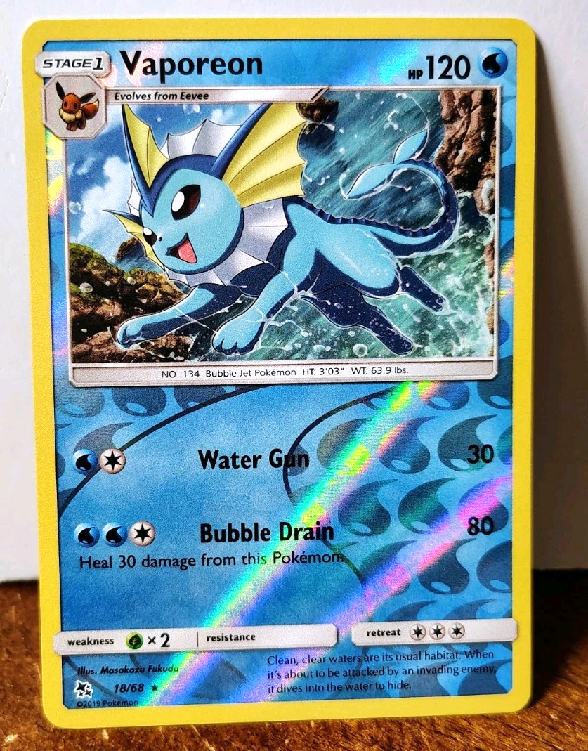 POKEMON VAPOREON 18/68 REVERSE HOLO RARE HIDDEN FATES LP-NM