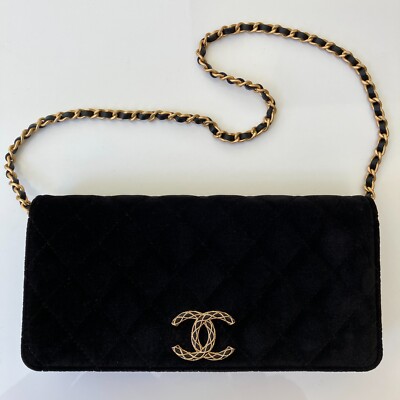 Paris Receipt Available- CHANEL Velvet Black Clutch on Chain
