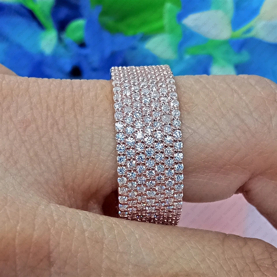 Moissanite Men's & Women's Multiple Row Engagement Band in 14k Rose Gold Plated - Image 2 of 4
