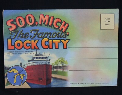 1948 Vtg Postcards Sault Ste Marie Michigan 16 Illustrations UP Soo Locks Set