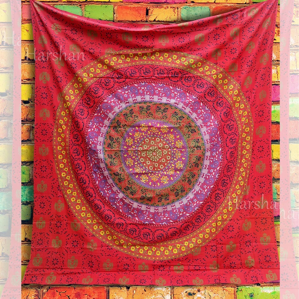 Mandala tapestry Red Elephant Queen Tapestries Boho Bohemian Bedspread Coverlet