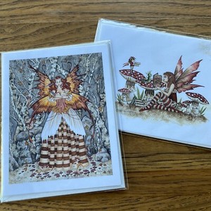 2 Amy Brown Fantasy Art Greeting Cards Fairies Book Worm 2000 2001 Unused