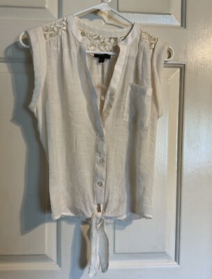 NWT Mine Sleeveless Lace Dress Blouse Spring Summer Top Ivory Off White Juniors