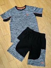 Boy Body Glove 10 12 Top Shorts Set Grey Black Orange Athletic Outfit EUC