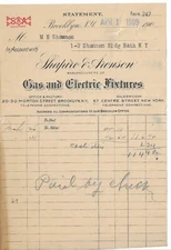 1909 Statement, Shapiro & Aronson, Gas And Electric Fixtures, Brooklyn, New York