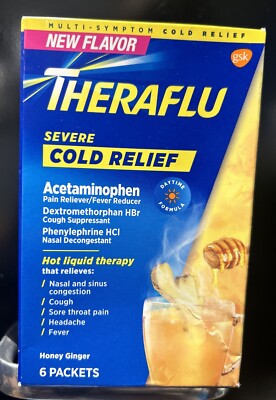 Thera flu Severe Cold Relief Daytime Powder, Honey Ginger, 6 CT Exp DEC 2025
