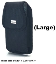 (Large) Rugged Cell Phone Vertical Pouch With Metal Clip and Belt Loop Holster