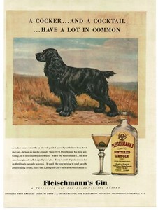 1940 Fleischmann's Distilled Dry Gin Cocker Spaniel Edwin Megargee Vintage Ad