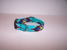 Wet Nose Designs Bright Southwest Spirit Dog Collar Tribal Aztec on Turquoise