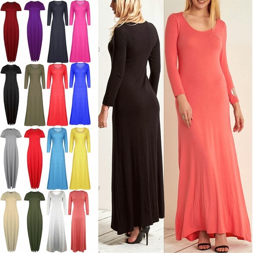 Da Donna Abito Lungo Donna 3/4 manica Celebrità Elasticizzato Svasato Swing Abiti  Lunghi | eBay