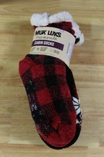 Muk Luks Women's Fuzzy Chenille Plush Lined Cabin Socks-2 Pr-Red/Buffalo-S/M