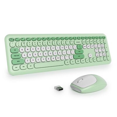 Green Keyboard and Mouse Wireless Cute Wireless Typewriter Keyboard Full Size...