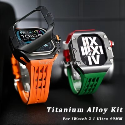 Luxus Titanium Gehäuse Gummiband Mod Kit für Apple Watch Ultra 2 49mm/44mm/45mm