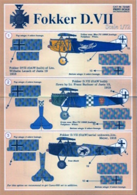 PRINT SCALE DECALS FOKKER D.VII Pt.2 1/72 for Roden etc *FREE PORTO WITH KIT*