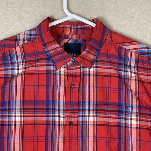 Prana Shirt Adult Large Red Plaid Short Sleeve Logo Outdoor Hiking Preppy Mens - Picture 2 of 12