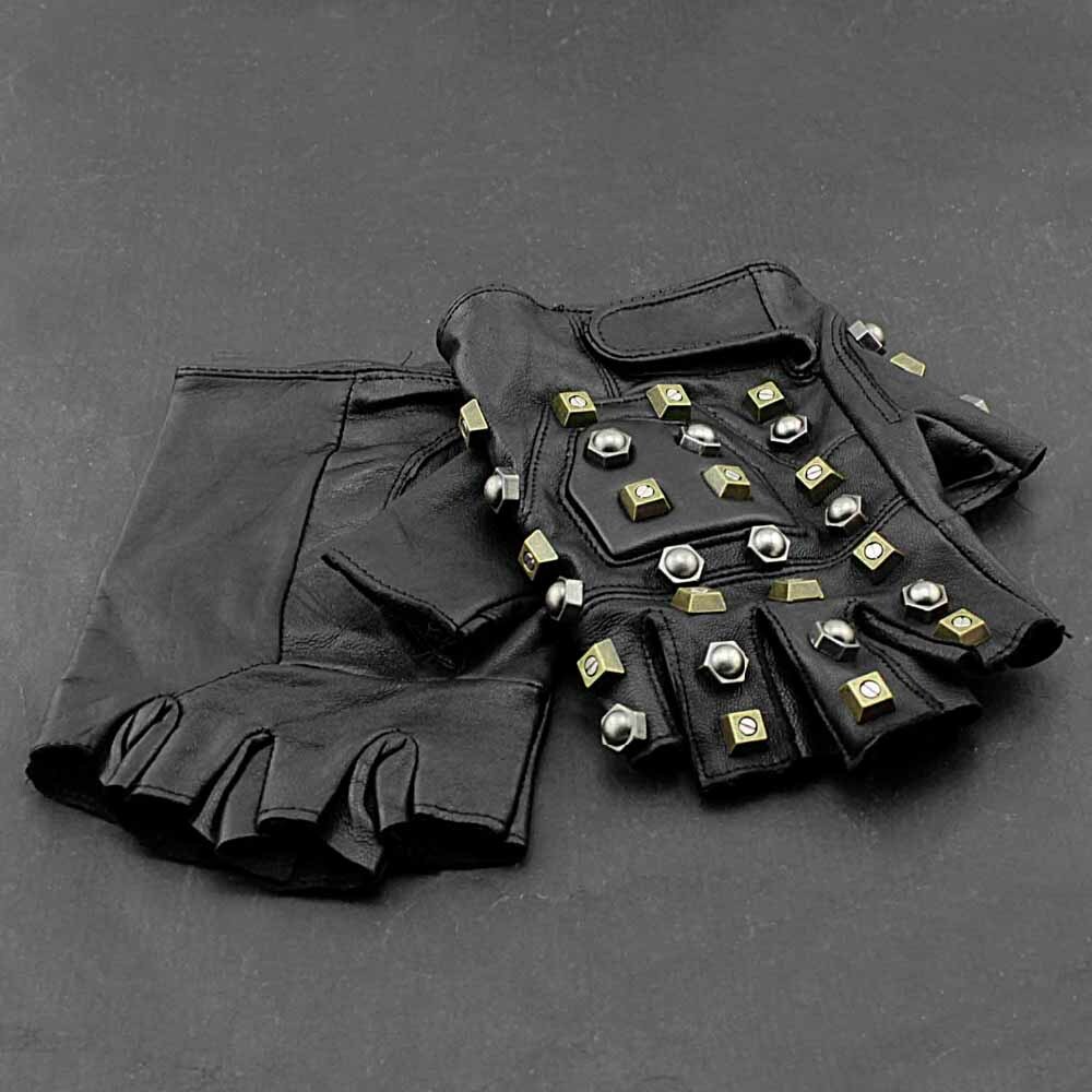 Metal Screw Studded Steampunk Leather Gloves Punk Rock Biker