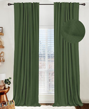 Moss Green Linen Blackout Curtains, 102" Long, Thermal Insulated, 2 Panels Set