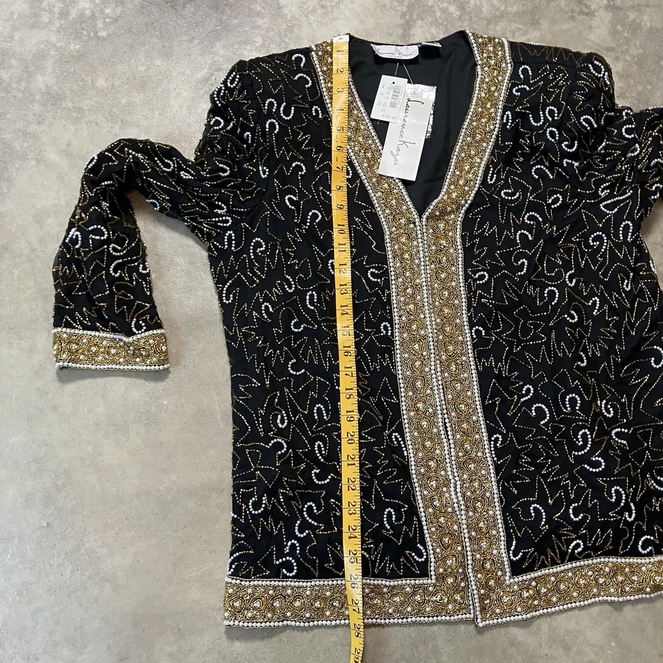 Blazer Laurence Kazar Mujer XL Negro Adornado con Cuentas 100% Seda Foto 3 de 4