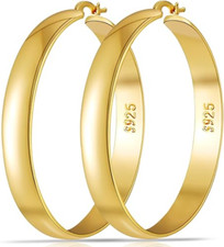 8Mm Thick 925 Sterling Silver Hoops Earrings for Women 14K Real Gold Large Hoop