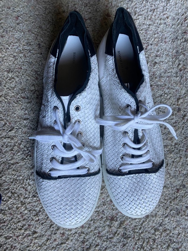 NEW R. ZENGARINI WHITE/BLACK WOVEN LEATHER ATHLETIC SHOES 11 US/44 EU ITALY