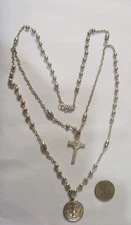 vintage silver tone metal catholic Saint Benedict double necklace 53218