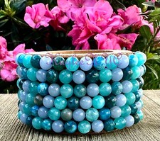 Wholesale 6 Pcs Throat Chakra 6mm Crystal Healing Stretch Bracelet 7.5"