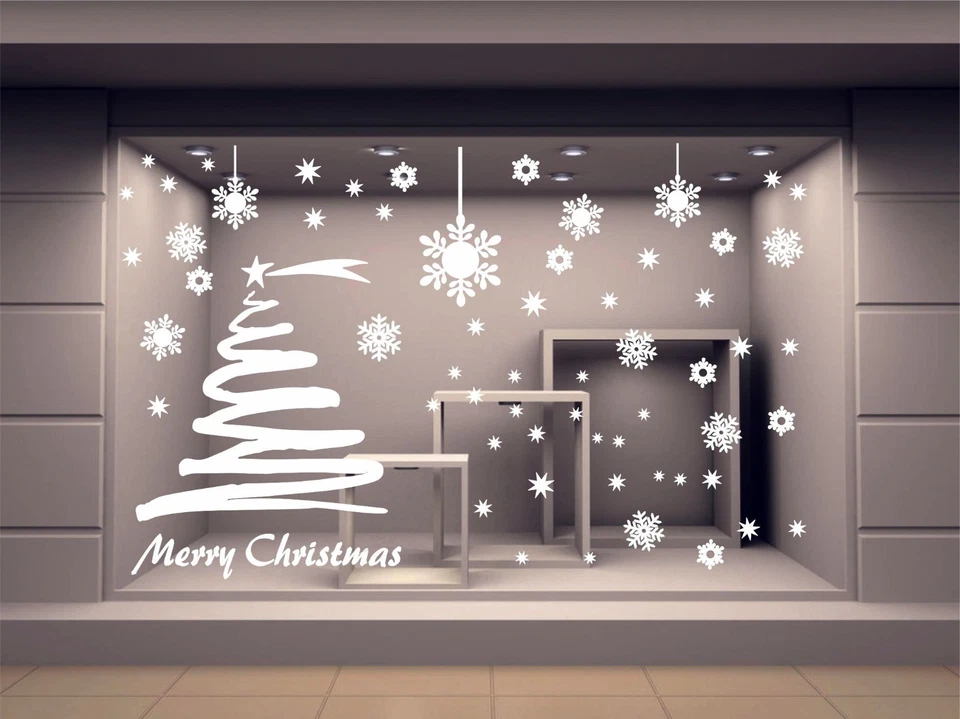 vetrofania adesivo vetrina albero natale merry christmas ADESIVI fiocchi v26