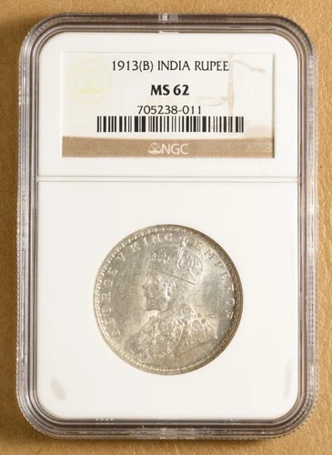 1913 B British India Rupee NGC MS62
