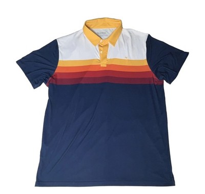 Tipsy Elves Men's Navy Multi-Stripe Polo Shirt 3XL Reg Short Sleeve Logo