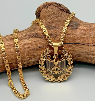 Deutschland Anhänger Bundesadler im Lorbeerkranz mit Königskette Edelstahl GOLD