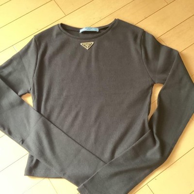 PRADA Long Sleeve T-Shirt Black Free Size 34cm Shoulder 40cm Length