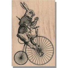 Rubber Stamp, Small White Rabbit, Alice In Wonderland, Vintage Bicycle,Tea Party