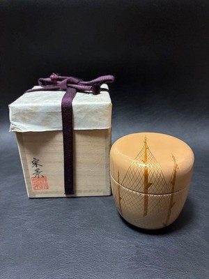 Japanese Tea Ceremony Natsume White Lacquer Seasonal Design by Sokei Miyata
