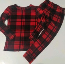 Cat  Jack Boys Red  Black Plaid Fleece Christmas Pajama Set. Size 4 T