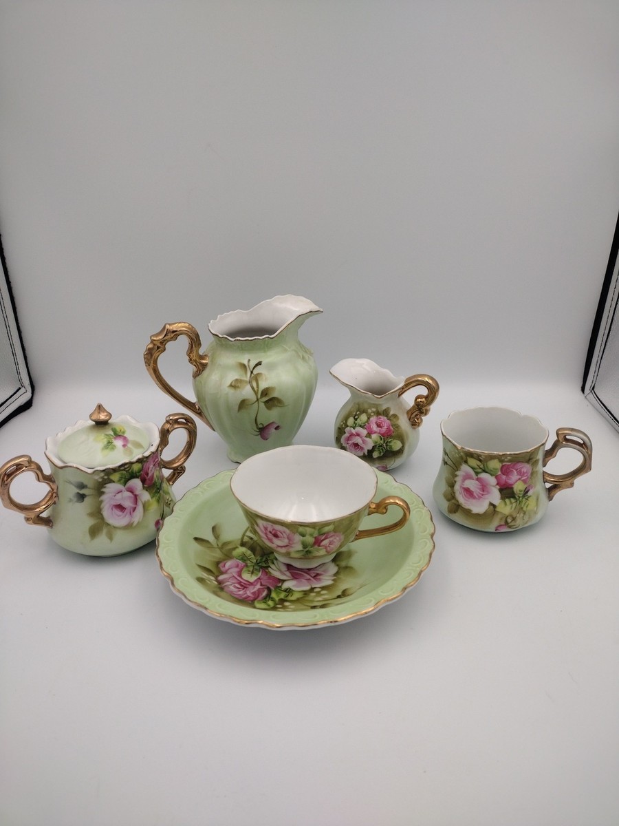 Vintage Lefton Green Heritage China 6 PC Set Perfect Condition